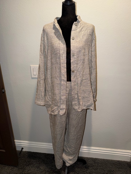 Pants - Vintage Stone Gear Neutral Textured Two-Piece Top and Pant Set - Light Beige